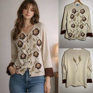 Storybook Knits cardigan sweater embroidered brown & beige roses.LG
Cottagecore